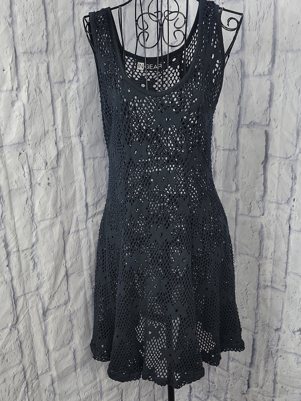 Ingear Black Crochet Knit Swim Cover-Up Dress Sleeveless Beach OS
